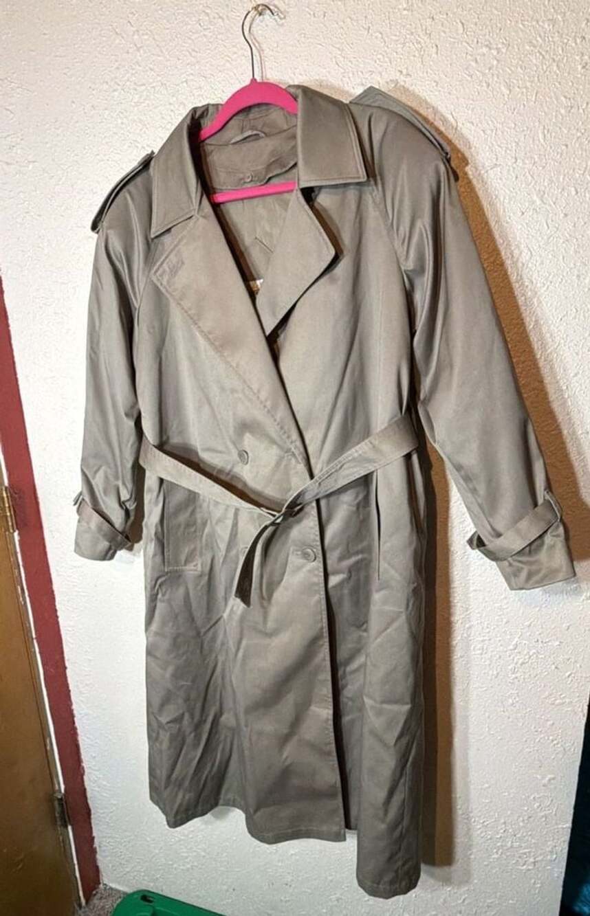 Worthington Trench Coat Size 16 Taupe Belted Double Breasted